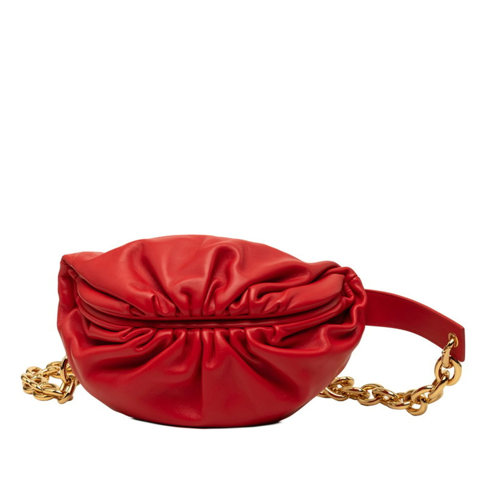 Bottega Veneta The Chain Handbag Pouch Shoulder Bag Red Leather Women's BOTTE...